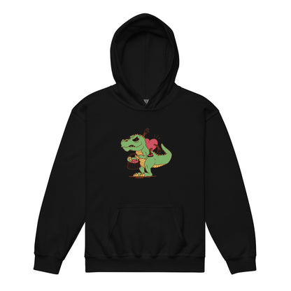 Valentine's Heart Riding Dino Youth Hoodie