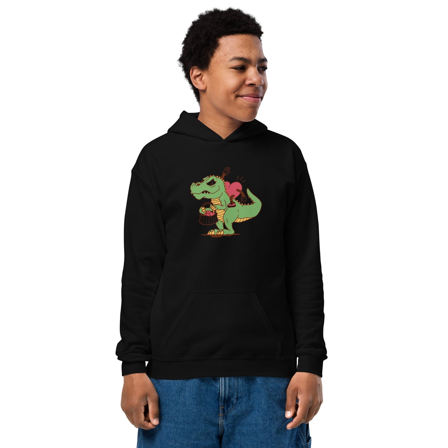 Valentine's Heart Riding Dino Youth Hoodie