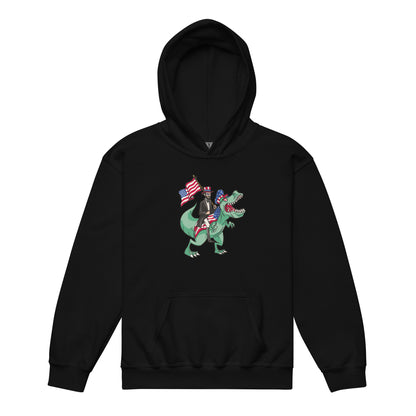 Abe Lincoln Riding T-Rex Youth Hoodie