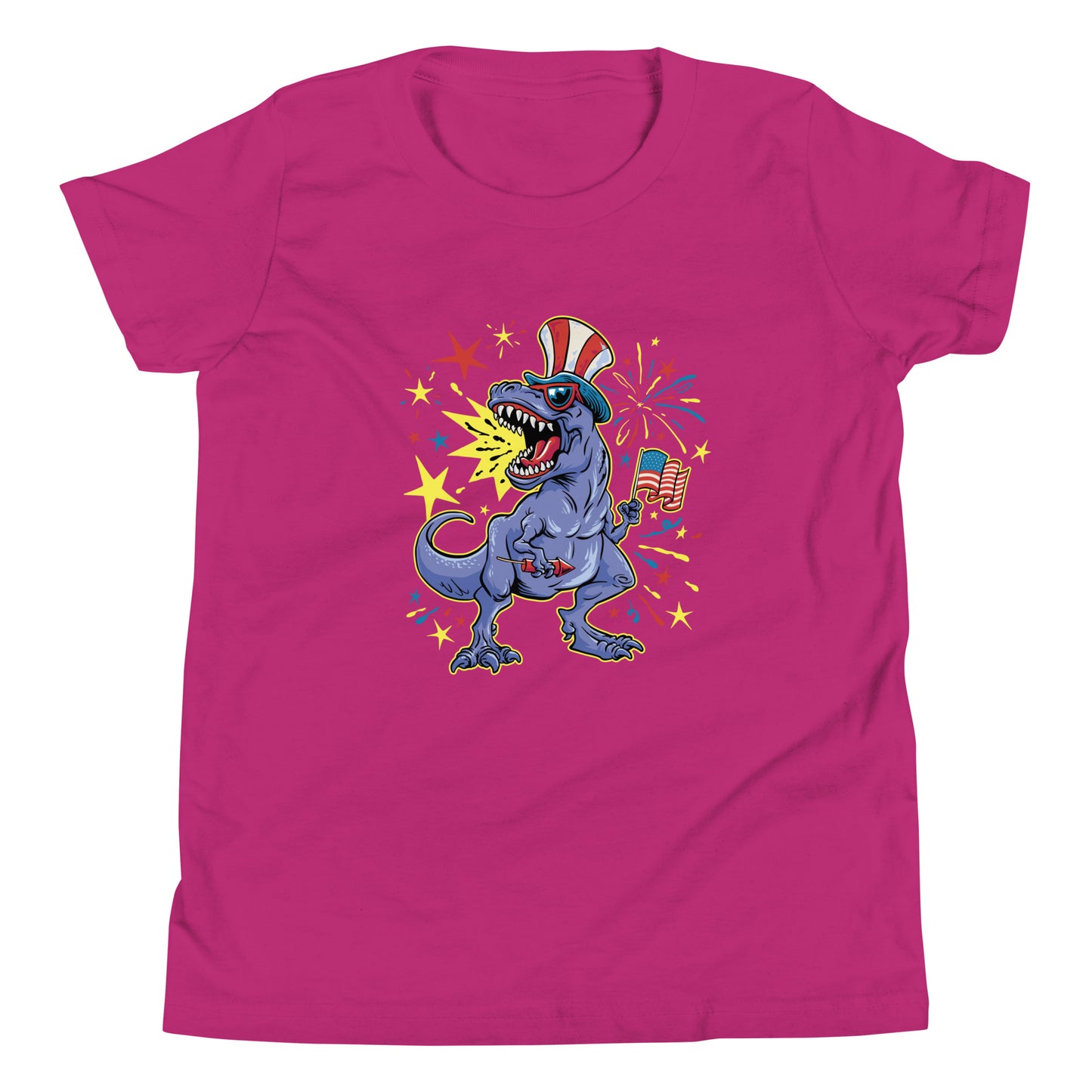 Fourth of July Fireworks T-Rex Youth T-Shirt