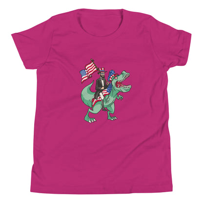 Abe Lincoln Riding T-Rex Youth T-Shirt