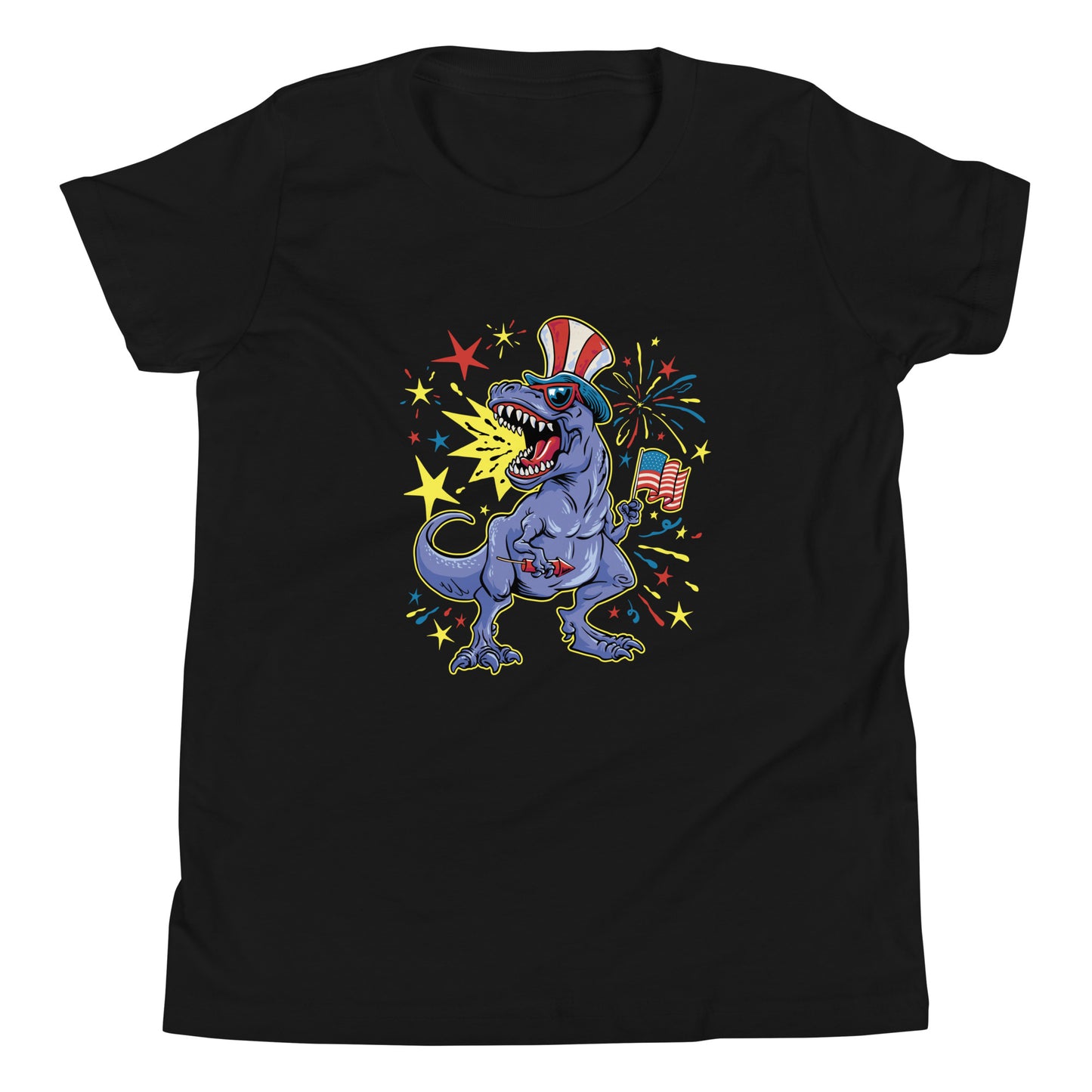 Fourth of July Fireworks T-Rex Youth T-Shirt