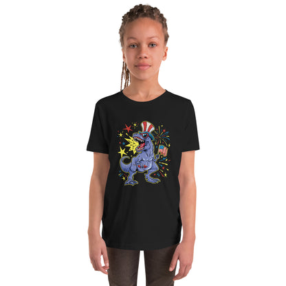 Fourth of July Fireworks T-Rex Youth T-Shirt