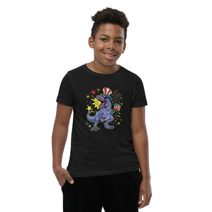 Fourth of July Fireworks T-Rex Youth T-Shirt