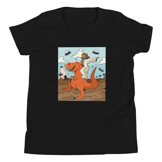 Jesus Riding T-Rex UFOs Youth T-Shirt