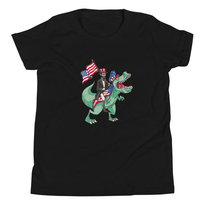 Abe Lincoln Riding T-Rex Youth T-Shirt