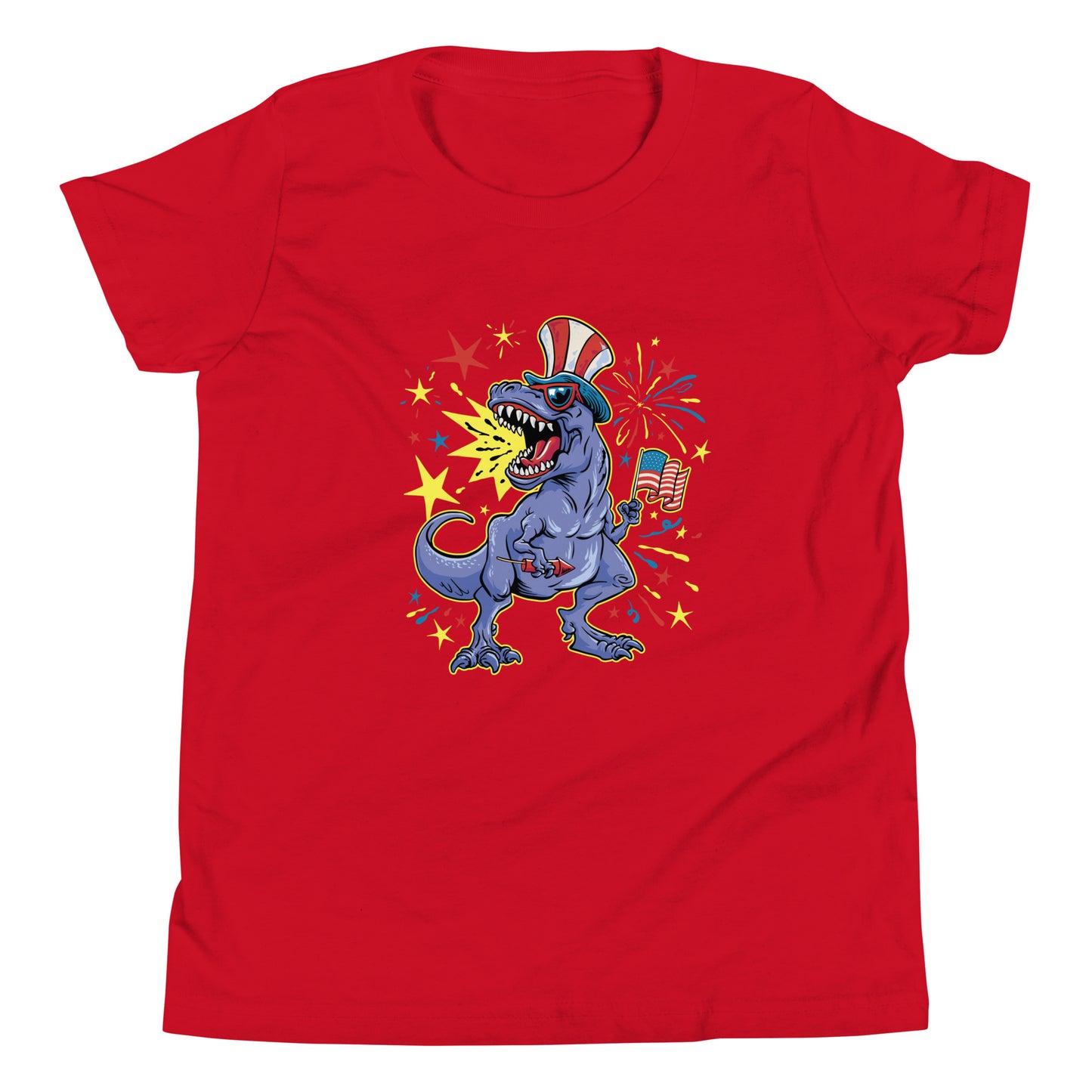 Fourth of July Fireworks T-Rex Youth T-Shirt