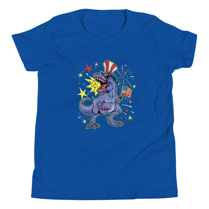 Fourth of July Fireworks T-Rex Youth T-Shirt